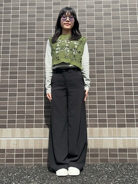 「H&M（エイチ・アンド・エム）のアイテム（スラックス、ブラック系）」を使った、hamhamさん（レディース・154cm）の春コーディネート
