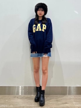 「アイテム（デニムスカート）」を使った、GapJapanさん（レディース・153cm）の秋コーディネート