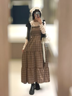 「アイテム（ワンピース/ドレス、ブラウン系）」を使った、記録さん（レディース・164cm）の夏コーディネート