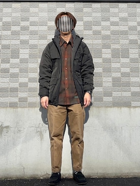 「フランネルシャツ」｜「アイテム（ダウンジャケット/コート）」を使った、PETRUCCIさん（メンズ・160cm）の秋コーディネート