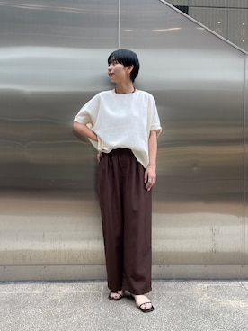 「ITEMS URBANRESEARCH（アイテムズ アーバンリサーチ）のREFINED LINEN ドルマンブラウス（シャツ/ブラウス、ホワイト系）」を使った、ユイさん（レディース・161cm）の夏コーディネート