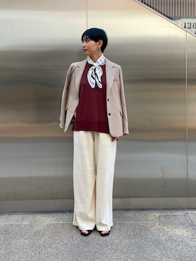 「ITEMS URBANRESEARCH（アイテムズ アーバンリサーチ）の『Sサイズあり/洗濯可』リネンレーヨンワイドパンツ（その他パンツ、ベージュ系）」を使った、ユイさん（レディース・161cm）の春コーディネート