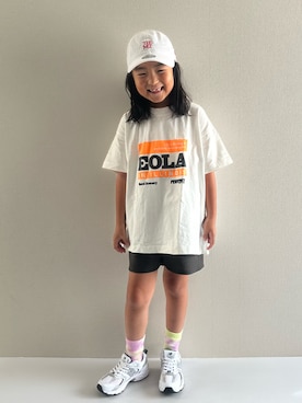 「LOWRYS FARM（ローリーズファーム）のアソートＢＩＧネオンＳＳＴ　323201（Tシャツ/カットソー）」を使った、y___aさん（キッズ・120cm）の夏コーディネート