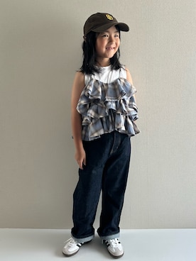 「LOWRYS FARM（ローリーズファーム）のＣＯＮＥストレートパンツ　 131382（デニムパンツ）」を使った、y___aさん（キッズ・120cm）の夏コーディネート