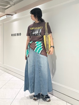 「ROSE BUD（ローズバッド）のCREOLME/LIFE PICTURE COLLECTION H/S TEE（Tシャツ/カットソー、ブラウン系）」を使った、canakoさん（レディース・167cm）の夏コーディネート