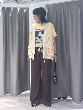 「ROSE BUD（ローズバッド）のCREOLME/LIFE PICTURE COLLECTION H/S TEE（Tシャツ/カットソー、イエロー系）」を使った、canakoさん（レディース・167cm）の夏コーディネート