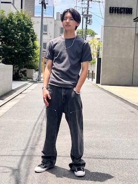「AVIREX（アヴィレックス）のAVIREX/アビレックス DAILY S/S RIB CREW NECK TEE デイリー 半袖 リブ クルーネック Tシャツ タイト スリムフィット メンズ レディース 2026年 夏 夏服（Tシャツ/カットソー、グレー系）」を使った、ケンジさん（メンズ・172cm）の夏コーディネート