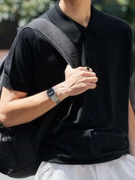 「JOHN SMEDLEY（ジョンスメドレー）のJOHN SMEDLEY/ジョンスメドレー MONROE TIPPED SHIRT FC SS ウール 半袖コットンニットポロシャツ2026年 夏 夏服（ポロシャツ、ブラック系）」を使った、ケンジさん（メンズ・172cm）の夏コーディネート