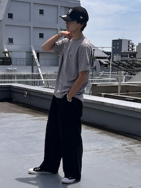 「U.S. POLO ASSN.（ユーエスポロアッスン）のU.S. POLO ASSN./ユーエスポロアッスン マイクロボーダーTシャツ メンズ 夏物 夏服（Tシャツ/カットソー、グレー系）」を使った、ケンジさん（メンズ・172cm）の夏コーディネート