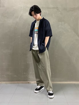 「URBAN RESEARCH DOORS（アーバンリサーチドアーズ）のリネンブレンド デニムバンドショートスリーブシャツ（シャツ/ブラウス、ブルー系）」を使った、ujiharaさん（メンズ・172cm）の春コーディネート