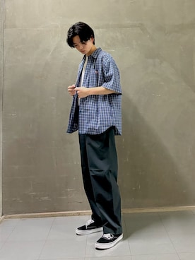 「URBAN RESEARCH DOORS（アーバンリサーチドアーズ）のDANTON　SHORT SLEEVE SHIRTS（シャツ/ブラウス、ブルー系）」を使った、ujiharaさん（メンズ・172cm）の春コーディネート