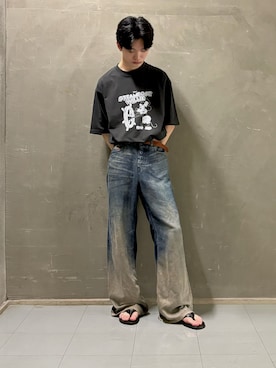 「URBAN RESEARCH DOORS（アーバンリサーチドアーズ）の別注/Disney/プリントTシャツ（Tシャツ/カットソー、グレー系）」を使った、ujiharaさん（メンズ・172cm）の夏コーディネート