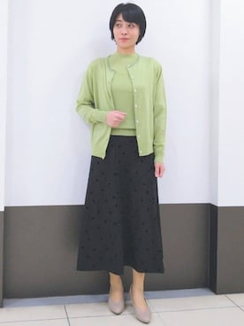「アイテム（アンサンブル、グリーン系）」を使った、GMさん（レディース・155cm）の冬コーディネート