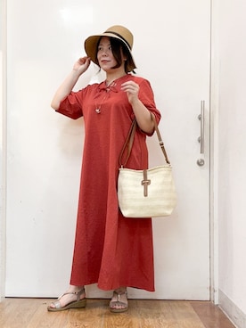 「アイテム（ハット、イエロー系）」を使った、haruさん（レディース・148cm）の夏コーディネート
