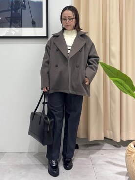 「アイテム（ピーコート、ブラウン系）」を使った、SAKUさん（レディース・153cm）の秋コーディネート