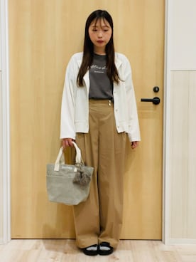 「SHOO・LA・RUE（シューラルー）の【ひんやり/UV/S-LL】着ごこちなめらか カノコ編みカーディガン（カーディガン/ボレロ、ホワイト系）」を使った、minamiさん（レディース・154cm）の春コーディネート