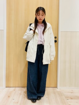 「SHOO・LA・RUE（シューラルー）の【防花粉/S-LL】ウエストマークですっきり見え　軽やかスタンドブルゾン（ブルゾン、ホワイト系）」を使った、minamiさん（レディース・154cm）の春コーディネート