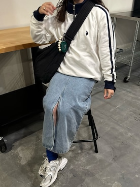 「U.S. POLO ASSN.（ユーエスポロアッスン）のAda./U.S. POLO ASSN. ラインデザイン ハーフジップ スウェット（スウェット）」を使った、ちぇるさん（レディース・156cm）の秋コーディネート