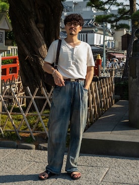 「ANCELLM（アンセルム）のアイテム」を使った、Junya  Tobaさん（メンズ・176cm）の夏コーディネート