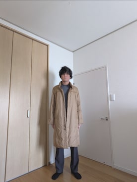 「Aquascutum（アクアスキュータム）のアイテム（ダウンジャケット/コート、ベージュ系）」を使った、chabostarさん（メンズ・171cm）の春コーディネート