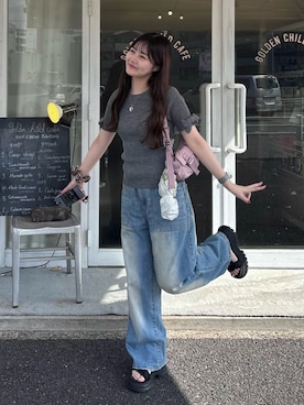 「ZARA（ザラ）のアイテム（ニット/セーター、グレー系）」を使った、えりさん（レディース・153cm）の夏コーディネート
