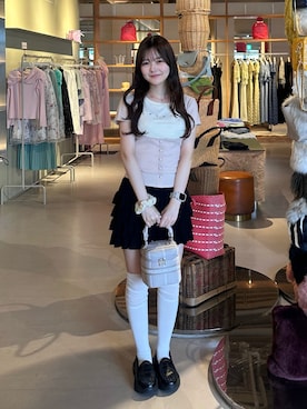 「Andmaryのアイテム（Tシャツ/カットソー、ピンク系）」を使った、えりさん（レディース・153cm）の夏コーディネート