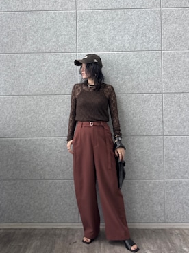 「GALLEST（ギャレスト）のシアーレースレイヤードプルオーバー（Tシャツ/カットソー、ブラウン系）」を使った、kotakiさん（レディース・158cm）の夏コーディネート
