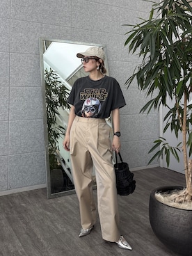 「GALLEST（ギャレスト）のフロントタックチノパン（その他パンツ、ベージュ系）」を使った、kotakiさん（レディース・158cm）の夏コーディネート