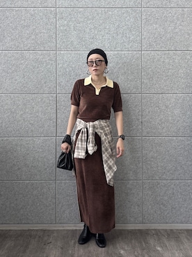 「GALLEST（ギャレスト）のフード付 シアーチェックシャツ（シャツ/ブラウス、ベージュ系）」を使った、kotakiさん（レディース・158cm）の夏コーディネート
