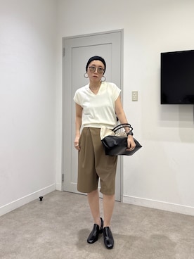 「GALLEST（ギャレスト）のシアーフレンチポロ【接触冷感】（ニット/セーター、ホワイト系）」を使った、kotakiさん（レディース・158cm）の夏コーディネート