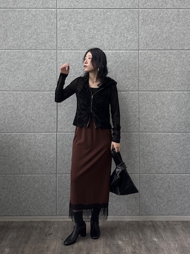 「GALLEST（ギャレスト）のベロアライクジップフーディ（カーディガン/ボレロ、ブラック系）」を使った、kotakiさん（レディース・158cm）の夏コーディネート