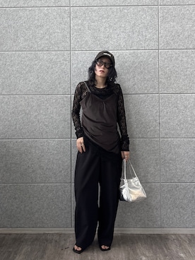 「GALLEST（ギャレスト）のシアーレースレイヤードプルオーバー（Tシャツ/カットソー、ブラック系）」を使った、kotakiさん（レディース・158cm）の夏コーディネート