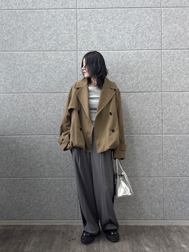 「GALLEST（ギャレスト）の◆バルーンヘムトレンチブルゾン（ブルゾン、グリーン系）」を使った、kotakiさん（レディース・158cm）の夏コーディネート