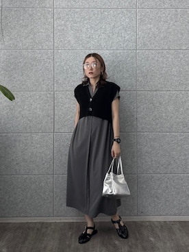 「GALLEST（ギャレスト）のComfy SET UP｜スキッパーワンピース【通勤／接触冷感／UVカット】（ワンピース、グレー系）」を使った、kotakiさん（レディース・158cm）の夏コーディネート