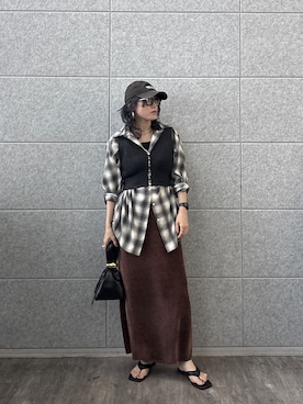 「GALLEST（ギャレスト）のタイムレスフォルムシャツ（シャツ/ブラウス、ベージュ系）」を使った、kotakiさん（レディース・158cm）の夏コーディネート