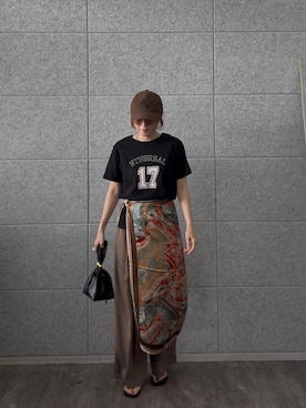 「GALLEST（ギャレスト）のナンバリングTシャツ（Tシャツ/カットソー、ブラック系）」を使った、kotakiさん（レディース・158cm）の夏コーディネート