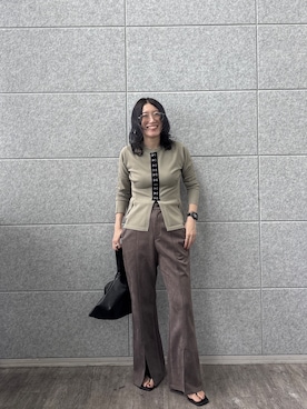 「GALLEST（ギャレスト）のノンウールコンパクトカーディガン（カーディガン/ボレロ、グリーン系）」を使った、kotakiさん（レディース・158cm）の夏コーディネート