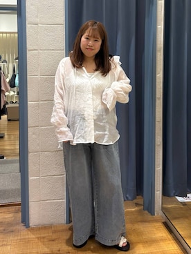 「LOWRYS FARM（ローリーズファーム）のスタイルＵＰクロスカップキャミ　100757（Tシャツ/カットソー、ホワイト系）」を使った、ゆっきー☺︎さん（レディース・160cm）の夏コーディネート