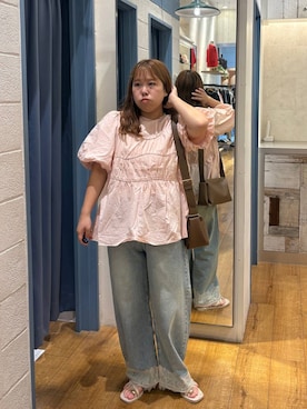 「LOWRYS FARM（ローリーズファーム）のアシメティアードチュニックＳＳ　1049042（シャツ/ブラウス、ピンク系）」を使った、ゆっきー☺︎さん（レディース・160cm）の夏コーディネート