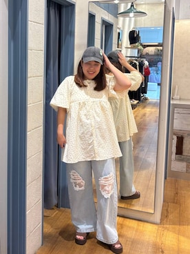 「LOWRYS FARM（ローリーズファーム）のレースデニム　601055（デニムパンツ、ブルー系）」を使った、ゆっきー☺︎さん（レディース・160cm）の夏コーディネート