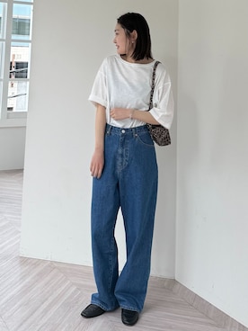 「OUTDOOR PRODUCTS（アウトドアプロダクツ）の追加 スラブテンジク 五分袖TEE（Tシャツ/カットソー、ホワイト系）」を使った、Ayaka Inabaさん（レディース・163cm）の春コーディネート