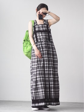 「OUTDOOR PRODUCTS（アウトドアプロダクツ）の≪追加4≫PEARL NECKLACE（ネックレス、ホワイト系）」を使った、Ayaka Inabaさん（レディース・163cm）の夏コーディネート
