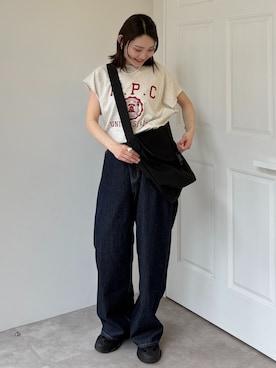 「OUTDOOR PRODUCTS（アウトドアプロダクツ）の≪追加4≫PEARL NECKLACE（ネックレス、ホワイト系）」を使った、Ayaka Inabaさん（レディース・163cm）の夏コーディネート