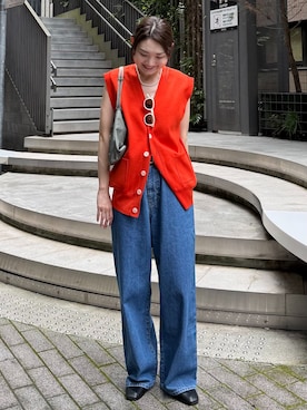 「OUTDOOR PRODUCTS（アウトドアプロダクツ）の≪追加4≫PEARL NECKLACE（ネックレス、ホワイト系）」を使った、Ayaka Inabaさん（レディース・163cm）の夏コーディネート