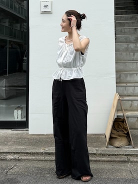 「OUTDOOR PRODUCTS（アウトドアプロダクツ）の≪追加4≫PEARL NECKLACE（ネックレス、ホワイト系）」を使った、Ayaka Inabaさん（レディース・163cm）の夏コーディネート