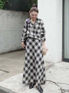 「OUTDOOR PRODUCTS（アウトドアプロダクツ）のPLAIDパターンオープンカラーシャツ（シャツ/ブラウス、ブラック系）」を使った、Ayaka Inabaさん（レディース・163cm）の夏コーディネート