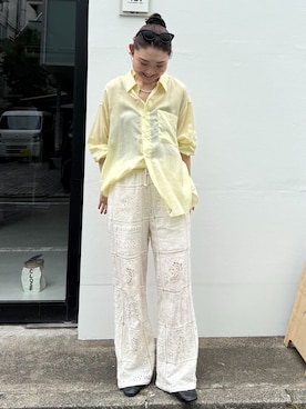 「OUTDOOR PRODUCTS（アウトドアプロダクツ）の≪追加4≫PEARL NECKLACE（ネックレス、ホワイト系）」を使った、Ayaka Inabaさん（レディース・163cm）の夏コーディネート