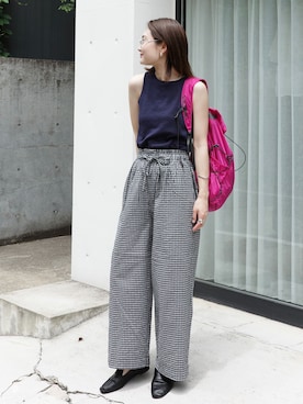 「OUTDOOR PRODUCTS（アウトドアプロダクツ）のアメスリタンクトップ（Tシャツ/カットソー、ブルー系）」を使った、Ayaka Inabaさん（レディース・163cm）の夏コーディネート