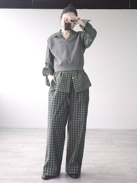 「OUTDOOR PRODUCTS（アウトドアプロダクツ）の≪追加4≫PEARL NECKLACE（ネックレス、ホワイト系）」を使った、Ayaka Inabaさん（レディース・163cm）の秋コーディネート