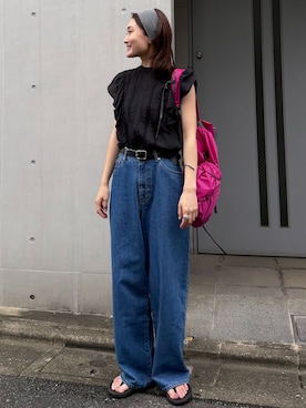 「OUTDOOR PRODUCTS（アウトドアプロダクツ）のPACKABLE BACKPACK（バックパック/リュック、ピンク系）」を使った、Ayaka Inabaさん（レディース・163cm）の夏コーディネート